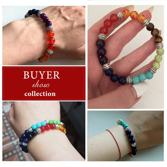 7 Chakra Healing Bracelet – Natural Stone Beads for Balance, Reiki &amp; Yoga